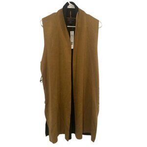 August Silk NWT camel/black open front long line cardigan vest w/ lace up detail